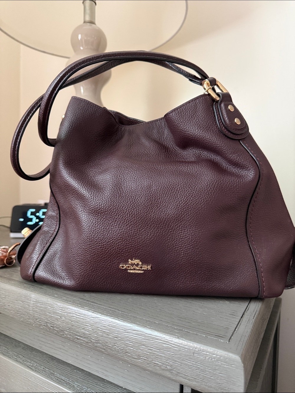 COACH Pebbled Leather Shoulder Bag in Plum